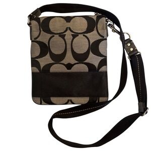 Coach Signature C Stripe Crossbody Adjustable Black Gray EUC